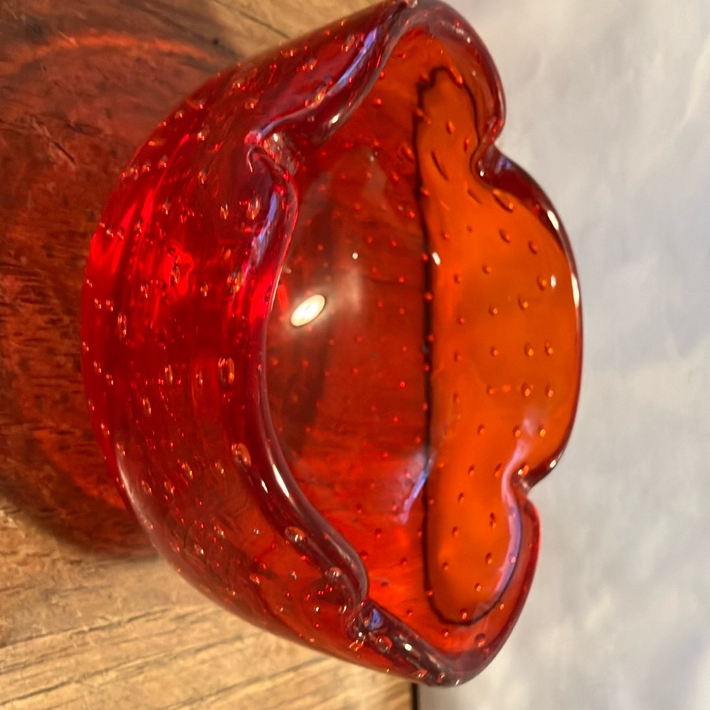 Beautiful vintage bubble glass , strawberry red nice 4” -2”  perfect condition